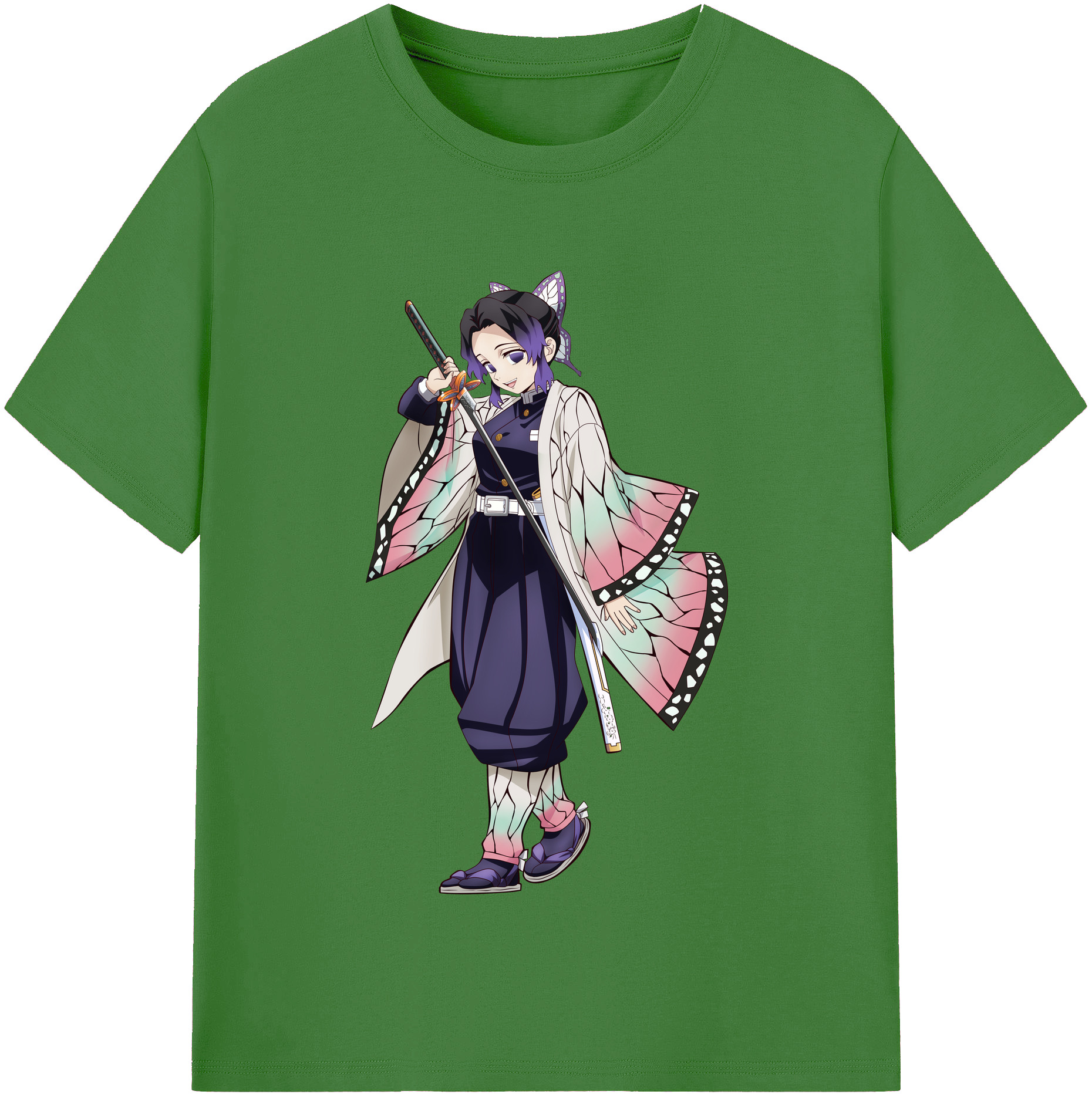 （画像用） 鬼滅の刃（きめつのやいば）蟲柱-胡蝶 しのぶ／こちょう しのぶ Kochou Shinobu レディースカジュアルプリントTシャツ（綿100％）